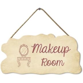 KPSheng Vintage Makeup Room Door Sign/Plaque 6"x12" Hanging Wall Art Makeup Art Home Wood Decor, Decorative Funny Sign,Garden Sign