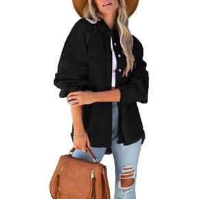 سترة نسائية من قماش الدنيم بأكمام طويلة وسترات كبيرة الحجم ذات طية صدر السترة وأزرار لأعلى وسترات جينز لسائقي الشاحنات الغربية غير رسمية in Kuwait