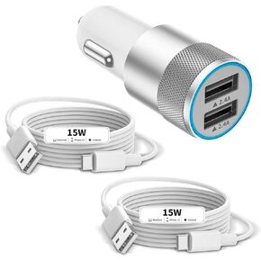 Car Charger,[MFi Certified] iPhone 15 Car Charger 72W Dual Port Car Charger USB C Car Phone Charger Adapter with 2Pack USB C to C Cable for iPhone 15/15 Plus/15 Pro/15 Pro Max,iPad Pro/Air/Mini,Galaxy