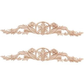 2PCS Long Wood Appliques Onlays Wood Decorative Applique Onlays Wood Appliques Unpainted Wooden Carved Onlays for Bed Door Cabinet Wardrobe Furniture Decoration(05,40x5.5cm/15.75x2.17in)