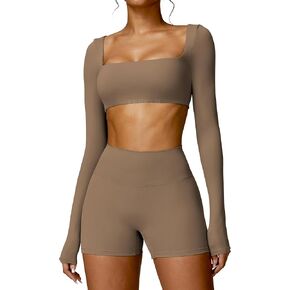 YEOREO Kyla Women Crop Top Long Sleeve Padded Sports Low Medium Impact Yoga Shirt Workout Black XL