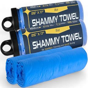 UltraAbsorb+ Premium Drying Shammy Towel for Cars, Boats, Home - 2 Shamy Value Pack + Storage Tubes - Lint Free, Scratch Free, Washable PVA Car Chamois Cloth - 26" x 17" - Blue