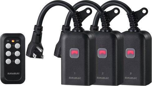 SURAIELEC Outdoor Remote Control Outlet, Wireless Waterproof Remote Power Switch, 15 AMP, 100 FT Range, 1 Remote 1 Outlet, Electrical Plug for Indoor Outdoor Lights, Holiday Decorations in Saudi Arabia