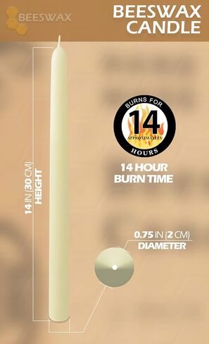 Hyoola 6" Beeswax Taper Candles - 6 Hour Burn Time - White Beeswax Candles - 2 Pack in Saudi Arabia
