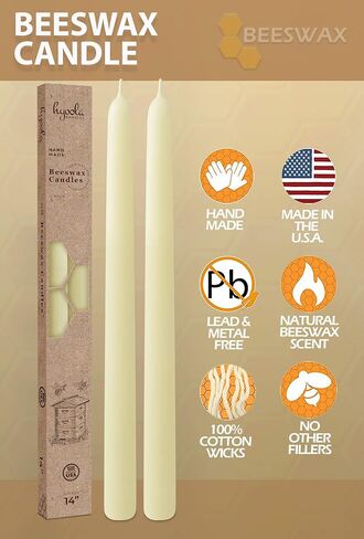 Hyoola 6" Beeswax Taper Candles - 6 Hour Burn Time - White Beeswax Candles - 2 Pack in Saudi Arabia