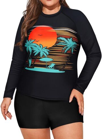 Hanna NikoleWomen's Plus Size Rash Guard Tops Long Sleeve Bathing Suits Printed UV Sun Protection Swim Shirt with Bottom 24W Olive Green in Saudi Arabia