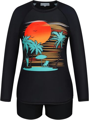 Hanna NikoleWomen's Plus Size Rash Guard Tops Long Sleeve Bathing Suits Printed UV Sun Protection Swim Shirt with Bottom 24W Olive Green in Saudi Arabia