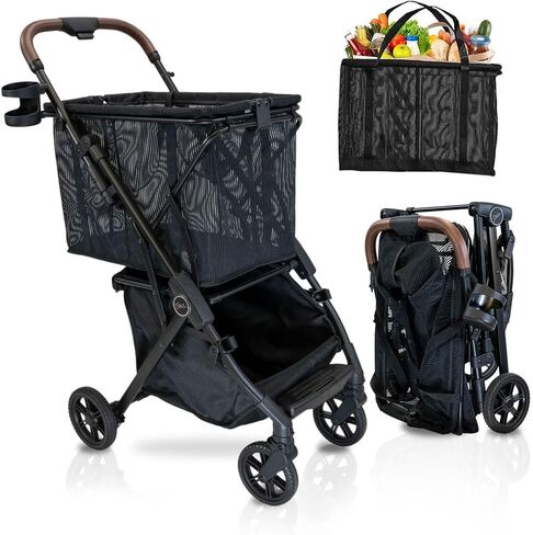 Personal Luxury Folding Shopping Cart On Premium Wheels – Ultra Lightweight Aluminum Frame – Removable Shopping Bag with Carry Strap & Lower Grocery Storage 75Lbs Capacity (Shadow v2) in Saudi Arabia