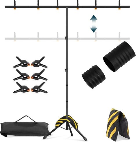 T-Shape Portable Backdrop Stand 6.5x3.2FT, Adjustable Photo Background Stand Kit, Small Backdrop Stand with 4 Spring Clamps, Sandbag, Carry Bag for Parties, Wedding, Photography, Decoration in Saudi Arabia