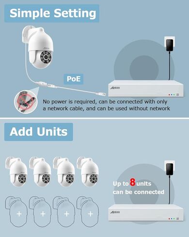 ANRAN 8MP PoE Security Camera System, 4K Outdoor/Indoor CCTV Cameras with 8CH NVR for Home Surveillance System, Wired PTZ Cam Kit w/Motion Sensor, Auto Tracking, Color Night Vision, 24/7 Record in Saudi Arabia