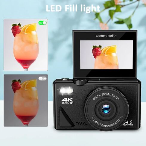 64MP Digital Camera for Photography and Video: 4K Vlogging Camera for YouTube with 3’’ Flip Screen,16X Digital Zoom, 32GB TF Card(White) in Saudi Arabia