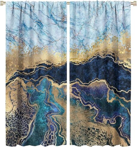 NO Abstract Marble Curtains Navy Blue Gold Stripe Marble Birthday Farmhouse Curtains Great for Living Rooms and Bedrooms 2 Panels Set 42x45in in Saudi Arabia