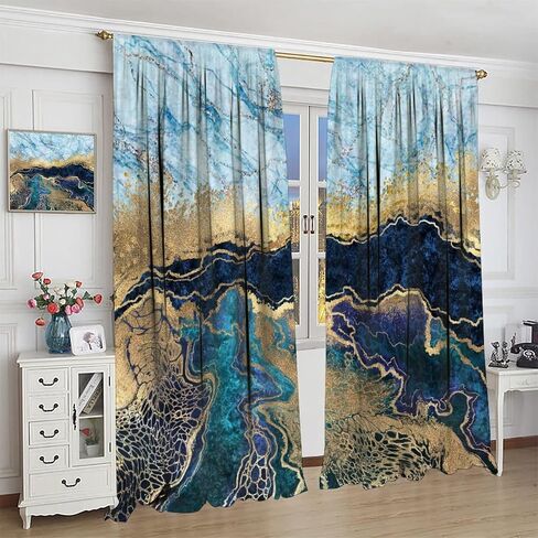 NO Abstract Marble Curtains Navy Blue Gold Stripe Marble Birthday Farmhouse Curtains Great for Living Rooms and Bedrooms 2 Panels Set 42x45in in Saudi Arabia