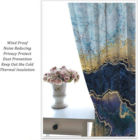 NO Abstract Marble Curtains Navy Blue Gold Stripe Marble Birthday Farmhouse Curtains Great for Living Rooms and Bedrooms 2 Panels Set 42x45in in Saudi Arabia