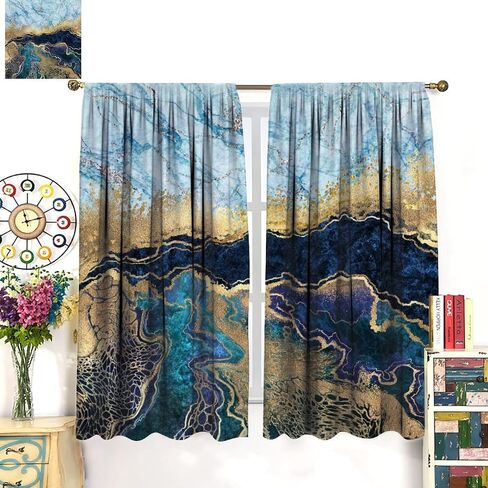 NO Abstract Marble Curtains Navy Blue Gold Stripe Marble Birthday Farmhouse Curtains Great for Living Rooms and Bedrooms 2 Panels Set 42x45in in Saudi Arabia