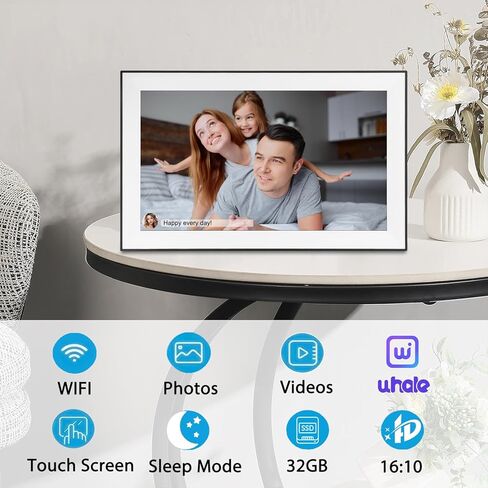 10.1 Inch WiFi Digital Picture Frame, 1280x800 HD IPS Touch Screen Photo Frame Electronic, Auto-Rotate, Share Photos/Videos Instantly via Uhale Free App from Anywhere in Kuwait