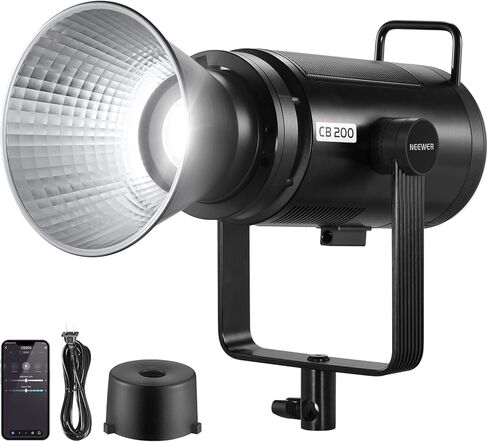 NEEWER CB200B 210W COB LED Video Light with 2.4G/APP Control, 2700K-6500K Bi Color Continuous Output Lighting with Bowens Mount, 90000lux/1m, CRI/TLCI97+, 12 Effects, Diffuser in Saudi Arabia