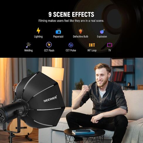 NEEWER CB200B 210W COB LED Video Light with 2.4G/APP Control, 2700K-6500K Bi Color Continuous Output Lighting with Bowens Mount, 90000lux/1m, CRI/TLCI97+, 12 Effects, Diffuser in Saudi Arabia