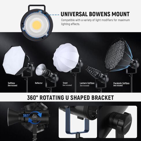 NEEWER CB200B 210W COB LED Video Light with 2.4G/APP Control, 2700K-6500K Bi Color Continuous Output Lighting with Bowens Mount, 90000lux/1m, CRI/TLCI97+, 12 Effects, Diffuser in Saudi Arabia