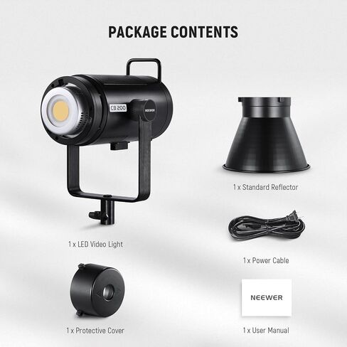 NEEWER CB200B 210W COB LED Video Light with 2.4G/APP Control, 2700K-6500K Bi Color Continuous Output Lighting with Bowens Mount, 90000lux/1m, CRI/TLCI97+, 12 Effects, Diffuser in Saudi Arabia
