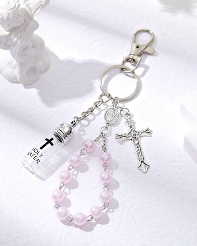 Holy Water Bottles Rosary Keychain Holy Water Keychain Holy Water Container Holy Water Bottles with Eyedropper for Catholic Christian First Communion Gift Baptism Party Church in Saudi Arabia