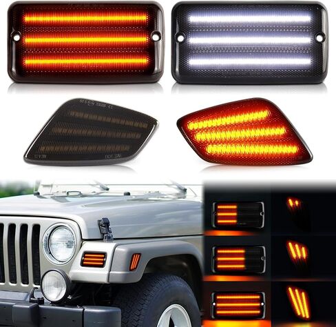 مصابيح إشارة الانعطاف الأمامية LED وأضواء العلامات الجانبية LED لسيارة جيب رانجلر TJ 1997-2006، عدسة مدخنة كهرمان فندر DRL مجموعة مصابيح إيقاف السيارة 4 قطع in Kuwait