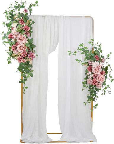 Wedding Arch Flowers Kit of 2 - Artificial Flower Swag Wedding Welcome Sign Decorative Floral Swags for Wedding Reception Ceremony Signs Wedding Chair Ceremony Floral Decor (Beige) in Saudi Arabia