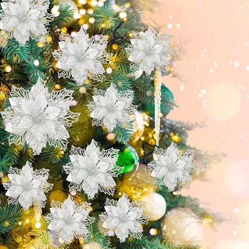 Geosar 36 Pcs Christmas Poinsettia Flowers Tree Decor Artificial Faux Glitter Xmas Ornaments New Year for Party Favor (Rose Gold) in Saudi Arabia