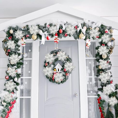 Geosar 36 Pcs Christmas Poinsettia Flowers Tree Decor Artificial Faux Glitter Xmas Ornaments New Year for Party Favor (Rose Gold) in Saudi Arabia