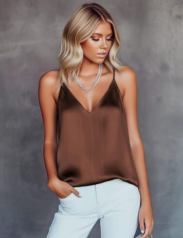 Ekouaer Camisole Top for Women V Neck Satin Tank Tops Sexy Spaghetti Straps Silky Going Out Tops White Leopard,Medium in Saudi Arabia