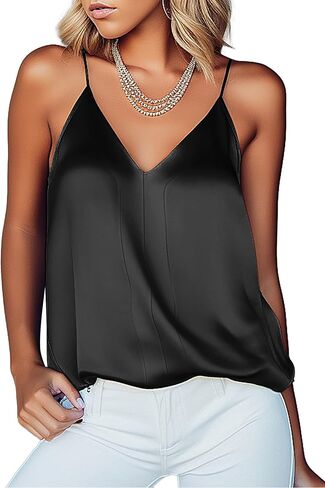 Ekouaer Camisole Top for Women V Neck Satin Tank Tops Sexy Spaghetti Straps Silky Going Out Tops White Leopard,Medium in Saudi Arabia