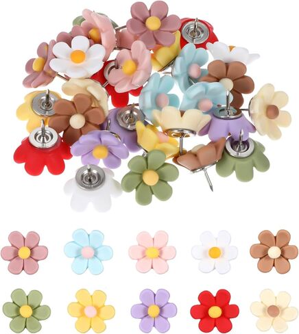 Flower Push Pins, 30Pcs Thumb Tacks for Cork Board, 0.9Inch Cute Push Pins for Bulletin Boards Cork Boards Cardboard Hanging Posters Wall Decorations(Pink + White in Saudi Arabia