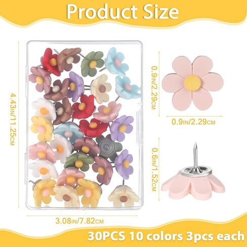 Flower Push Pins, 30Pcs Thumb Tacks for Cork Board, 0.9Inch Cute Push Pins for Bulletin Boards Cork Boards Cardboard Hanging Posters Wall Decorations(Pink + White in Saudi Arabia