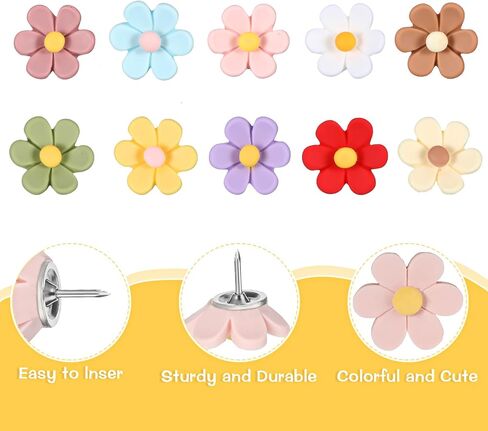 Flower Push Pins, 30Pcs Thumb Tacks for Cork Board, 0.9Inch Cute Push Pins for Bulletin Boards Cork Boards Cardboard Hanging Posters Wall Decorations(Pink + White in Saudi Arabia