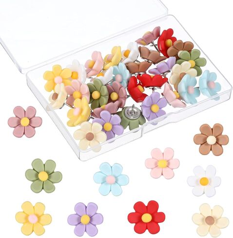 Flower Push Pins, 30Pcs Thumb Tacks for Cork Board, 0.9Inch Cute Push Pins for Bulletin Boards Cork Boards Cardboard Hanging Posters Wall Decorations(Pink + White in Saudi Arabia