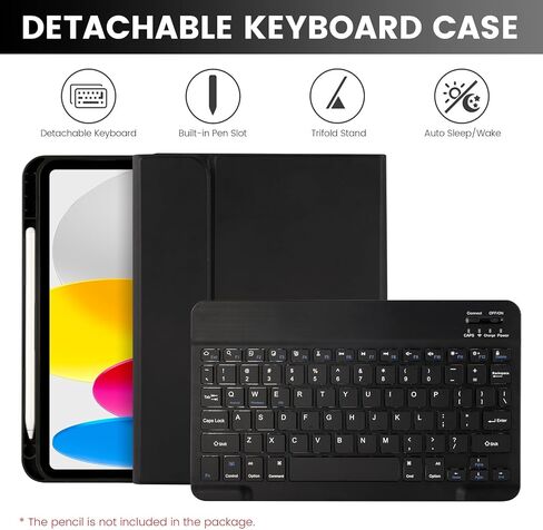 حافظة لوحة مفاتيح لجهاز iPad الجيل العاشر 10.9 بوصة 2022 (A2696/A2757/A2777)، حافظة لوحة مفاتيح ذكية نحيفة مع لوحة مفاتيح بلوتوث قابلة للفصل وحامل أقلام لجهاز iPad الجيل العاشر in Saudi Arabia