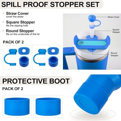 HYZ 8 Piece Stanley Cup Accessories, Silicone Spill Proof Stopper Set and Protective Boot Including Straw Cover Cap for Stanley H2.0 20oz 30oz 40oz Tumbler, Black in Kuwait