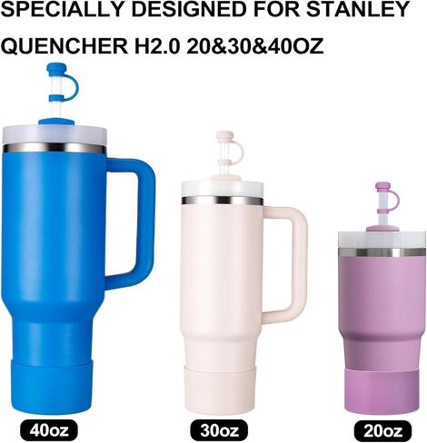 HYZ 8 Piece Stanley Cup Accessories, Silicone Spill Proof Stopper Set and Protective Boot Including Straw Cover Cap for Stanley H2.0 20oz 30oz 40oz Tumbler, Black in Kuwait