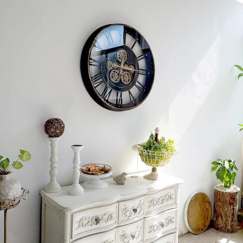 SOFE 20 Inches Large Wall Clocks for Living Room Decor, Real Moving Gear Clock, Battery Wall Clock Silent, Modern Decorative Clock, Arabic Numeral Metal Clock for Wall in Bathroom, Office in Saudi Arabia