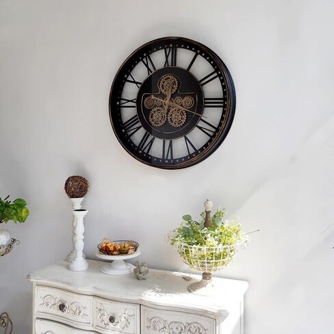 SOFE 20 Inches Large Wall Clocks for Living Room Decor, Real Moving Gear Clock, Battery Wall Clock Silent, Modern Decorative Clock, Arabic Numeral Metal Clock for Wall in Bathroom, Office in Saudi Arabia