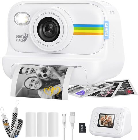 Instant Print Camera for Kids, Birthday Gifts for Girls and Boys Ages 3-12 - 1080P Video Camera for Kids, Gift Ideas for Boys Ages 3 4 5 6 7 8 9 10 11 12 - Girls' Gifts for Christmas/Holidays - Black in Saudi Arabia