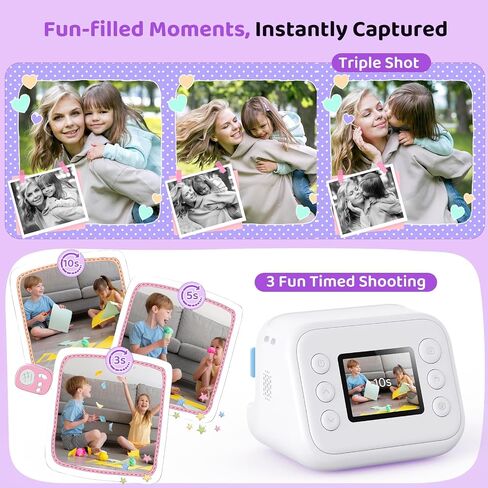 Instant Print Camera for Kids, Birthday Gifts for Girls and Boys Ages 3-12 - 1080P Video Camera for Kids, Gift Ideas for Boys Ages 3 4 5 6 7 8 9 10 11 12 - Girls' Gifts for Christmas/Holidays - Black in Saudi Arabia