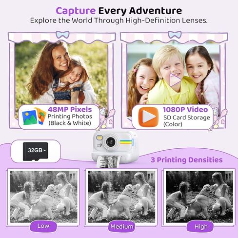 Instant Print Camera for Kids, Birthday Gifts for Girls and Boys Ages 3-12 - 1080P Video Camera for Kids, Gift Ideas for Boys Ages 3 4 5 6 7 8 9 10 11 12 - Girls' Gifts for Christmas/Holidays - Black in Saudi Arabia