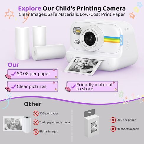 Instant Print Camera for Kids, Birthday Gifts for Girls and Boys Ages 3-12 - 1080P Video Camera for Kids, Gift Ideas for Boys Ages 3 4 5 6 7 8 9 10 11 12 - Girls' Gifts for Christmas/Holidays - Black in Saudi Arabia