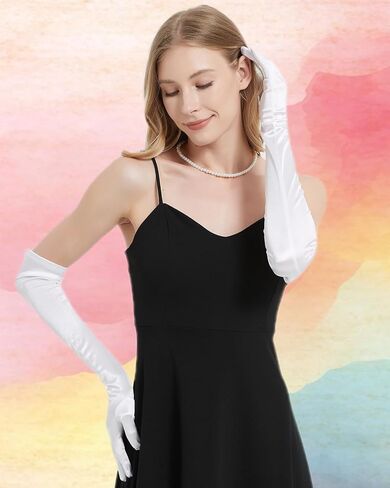 قفازات طويلة لحفلات الأوبرا من الساتان للنساء، مقاس 55.88 سم، قفازات قابلة للتمدد لحفلات الزفاف المسائية، طول الكوع، مقاس البالغين in Kuwait