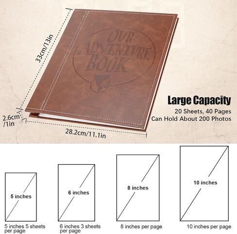 Magnetic Self-Stick Page Adventure Book Scrapbook Photo Album,40 Pages Leather Cover DIY Photo Book for Family,Anniversary Wedding,Travel Memories Holds 3X5, 4X6, 6X8, 8X10 Photos (Black) in Saudi Arabia