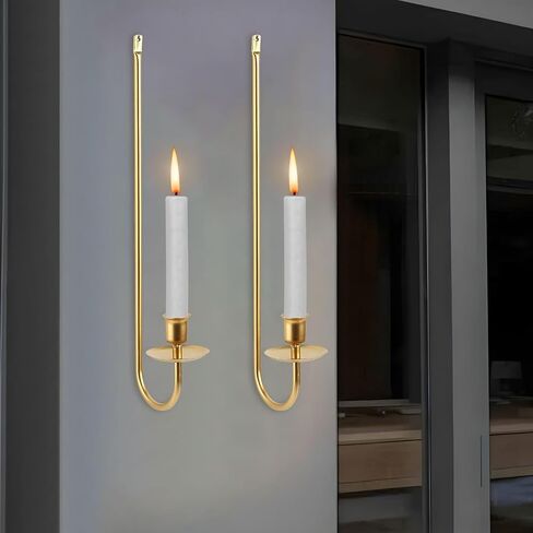Metal Wall Candle Sconces Holder - Modern Candle Sconces Wall Decor Set of 2, Hanging Wall Candle Holder for Fireplace Hallway Living Room Farmhouse Stairway Wall Decor, Black in Saudi Arabia