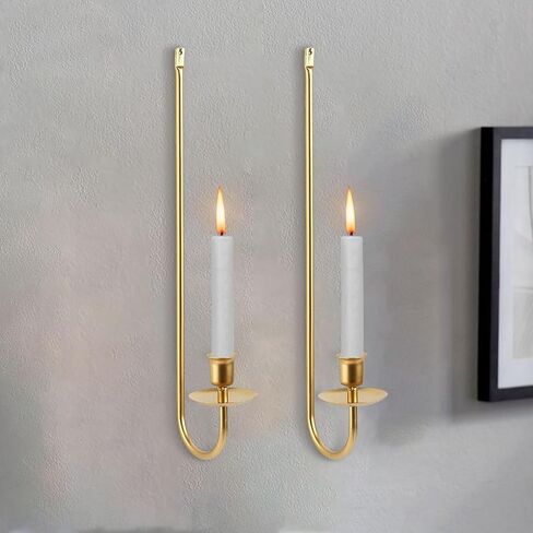 Metal Wall Candle Sconces Holder - Modern Candle Sconces Wall Decor Set of 2, Hanging Wall Candle Holder for Fireplace Hallway Living Room Farmhouse Stairway Wall Decor, Black in Saudi Arabia