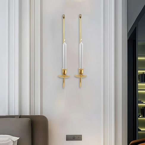 Metal Wall Candle Sconces Holder - Modern Candle Sconces Wall Decor Set of 2, Hanging Wall Candle Holder for Fireplace Hallway Living Room Farmhouse Stairway Wall Decor, Black in Saudi Arabia