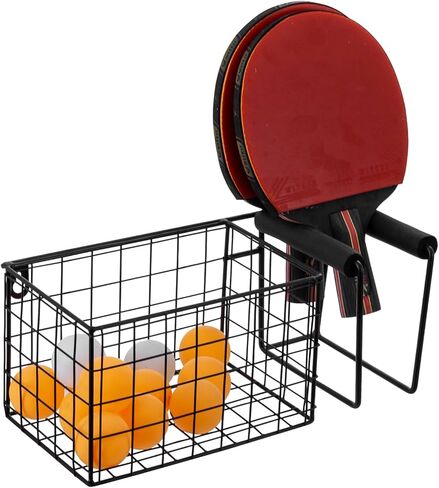 MyGift 12 Inch Wall Mounted Silver Metal Table Tennis Pickleball Paddle Rack and Ball Storage, Hanging Equipment Organizer with Racket Holder and Basket for Ping Pong Balls in Kuwait